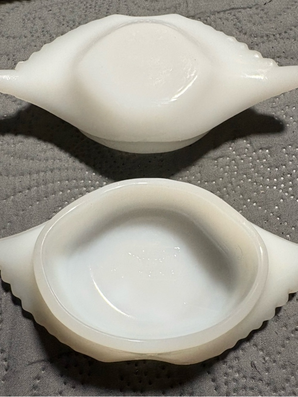 Vintage Glasbake MCM Crab Shell Baking Dishes Set of 2 White Milk Glass